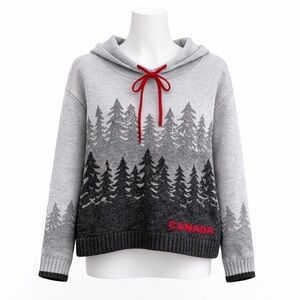 Size S Parkhurst Cotton Country Canada Forest Tree Knit Pullover Hoodie